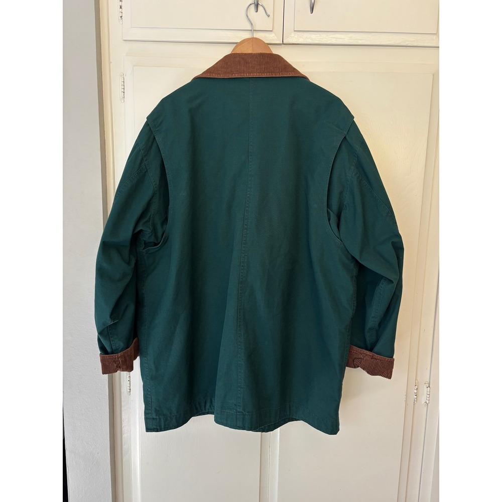 Lands End Mens Barn Jacket Forest Green Cotton Canvas Plaid Lined Chore Coat L - Picture 2 of 11
